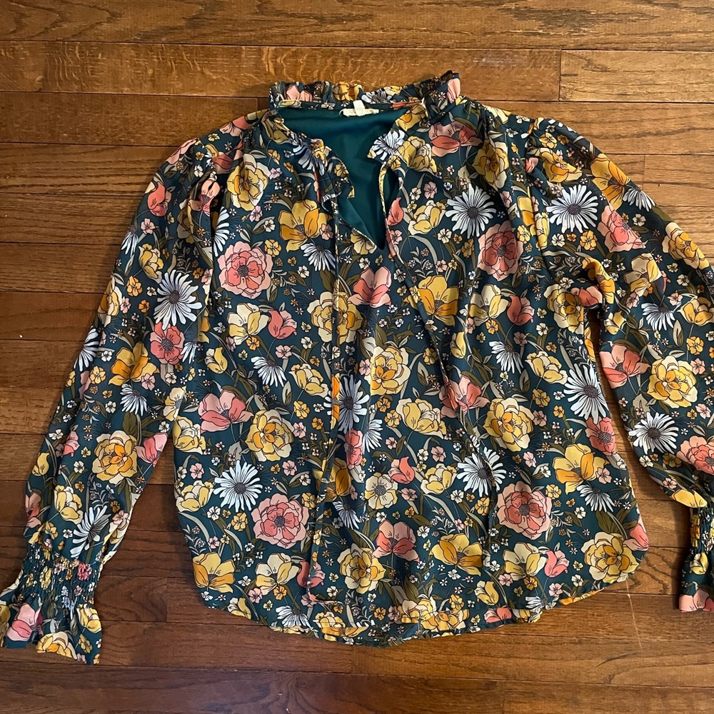 JODIFL Teal and Floral Patterned Top